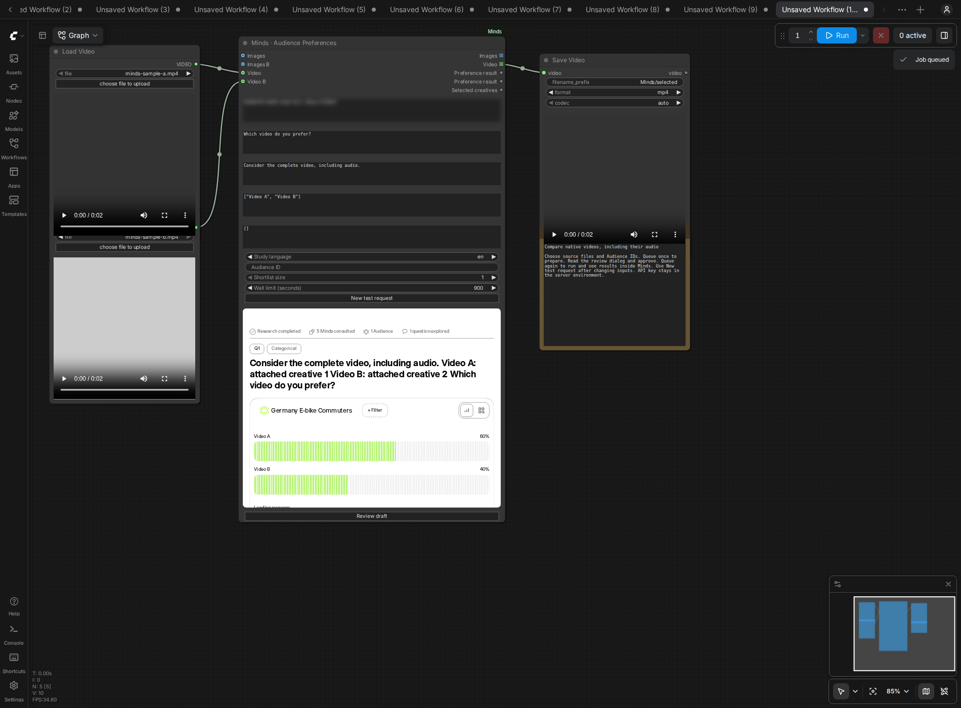 The actual native-video integration test with embedded preference results and a saved original video