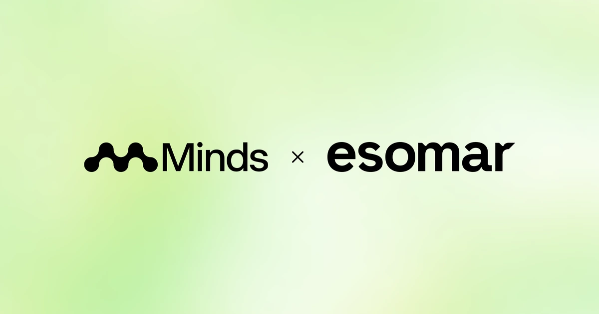 Logos de Minds et ESOMAR sur le dégradé jaune-vert de Minds