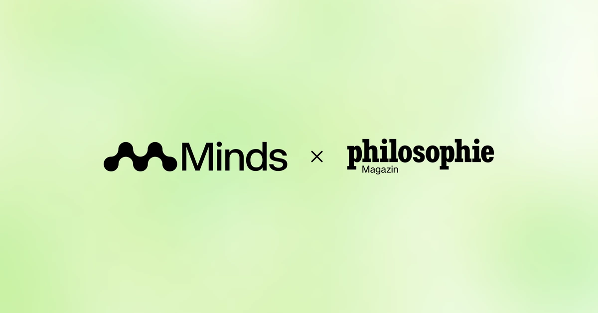 Minds and Philosophie Magazin logos on the Minds yellow-green gradient background