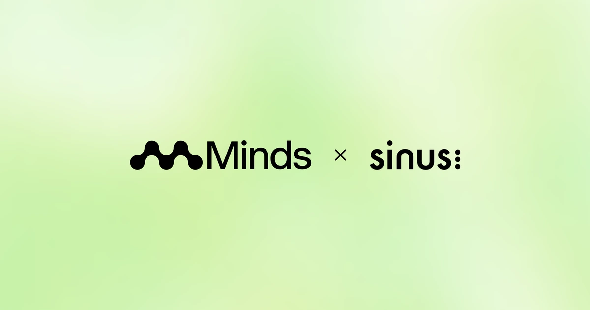 Minds and sinus logos on the Minds yellow-green gradient background